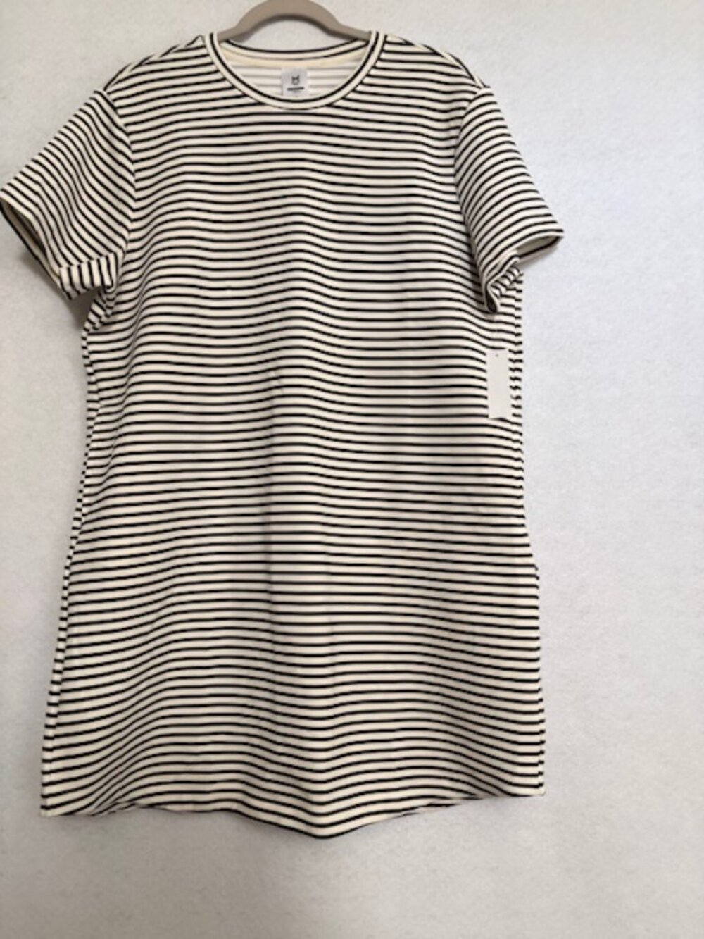 Member's Mark SS Dress Sandwash XL Casual Shirttail Hem Cream Black Stripe NWT